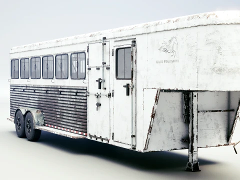 Gooseneck Horse Trailer Rigged Worn 3D Model