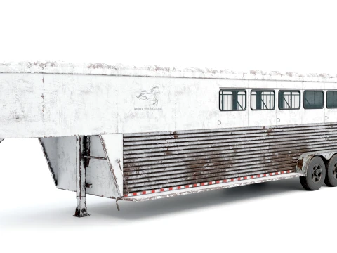 Gooseneck Horse Trailer Rigged Worn 3D Model