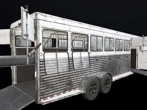 Gooseneck Horse Trailer Rigged Worn 3D Model