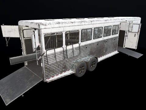 Gooseneck Horse Trailer Rigged Worn 3D Model