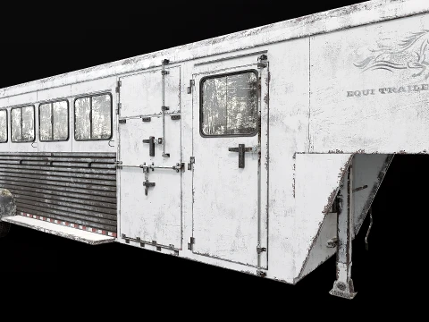 Gooseneck Horse Trailer Rigged Worn 3D Model