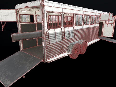 Gooseneck Horse Trailer Rigged Worn 3D Model