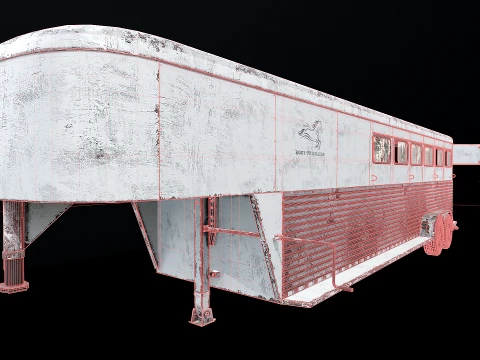Gooseneck Horse Trailer Rigged Worn 3D Model
