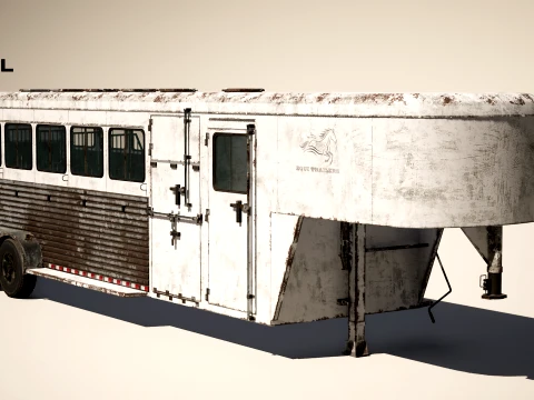 Gooseneck Horse Trailer Rigged Worn 3D Model