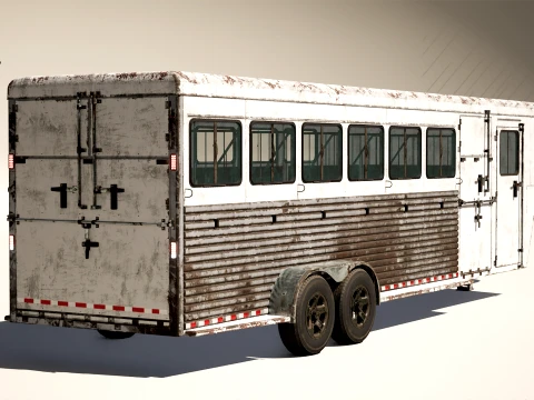 Gooseneck Horse Trailer Rigged Worn 3D Model