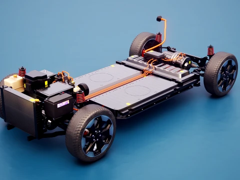 Elektryczne podwozie pojazdu elektrycznego AWD 4x4 z akumulatorowym układem napędowym Midpoly Model 3D