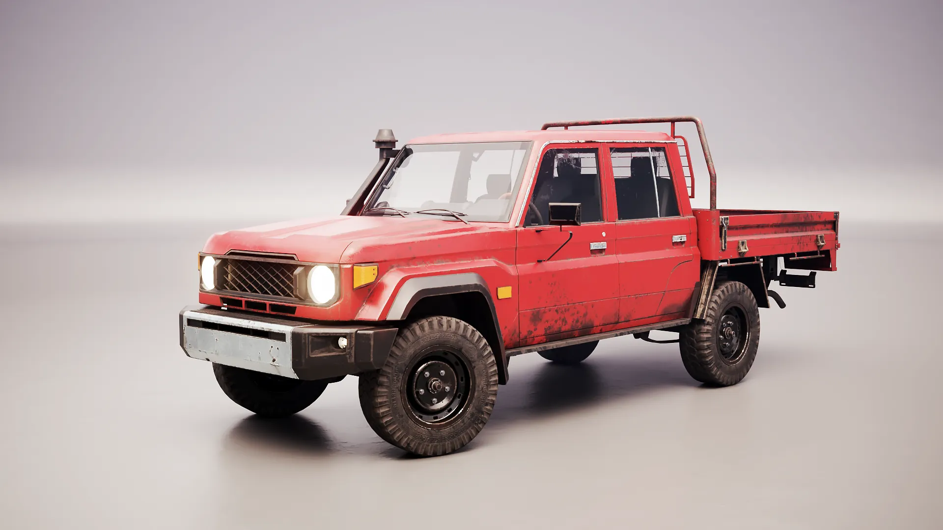 Off-Road Pickup Truck Double Cab 4x4 Rigged PBR Midpoly Worn 3D Model .c4d .max .obj .3ds .fbx .stl .blend 