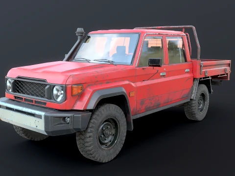 Off-Road Pickup Truck Double Cab 4x4 Rigged PBR Midpoly Worn 3D Model