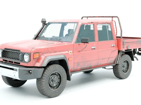 Off-Road Pickup Truck Double Cab 4x4 Rigged PBR Midpoly Worn 3D Model