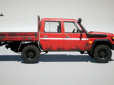 Off-Road Pickup Truck Double Cab 4x4 Rigged PBR Midpoly Worn 3D Model