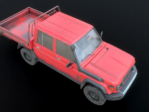 Off-Road Pickup Truck Double Cab 4x4 Rigged PBR Midpoly Worn 3D Model