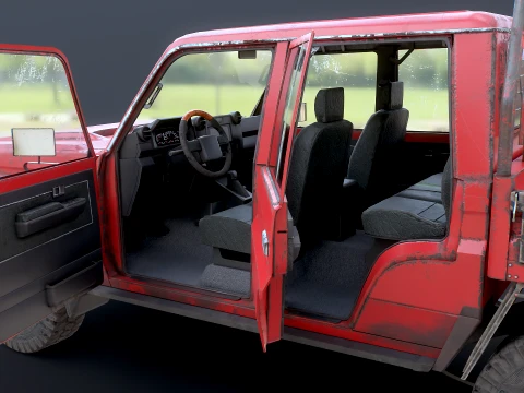 Off-Road Pickup Truck Double Cab 4x4 Rigged PBR Midpoly Worn 3D Model