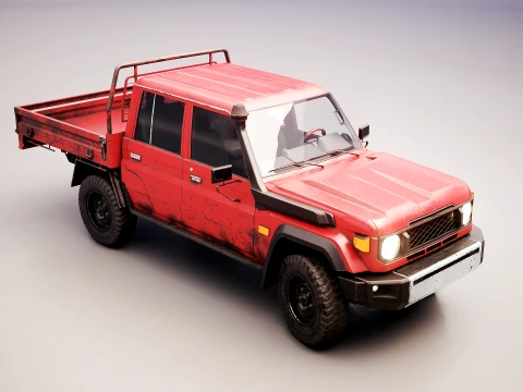 Off-Road Pickup Truck Double Cab 4x4 Rigged PBR Midpoly Worn 3D Model