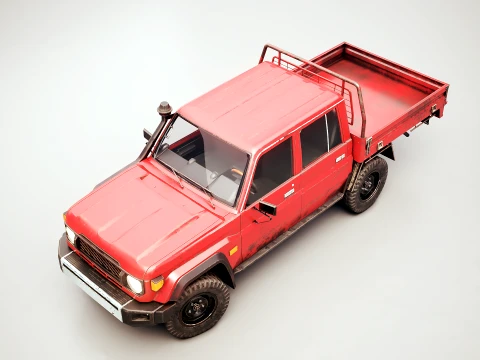 Off-Road Pickup Truck Double Cab 4x4 Rigged PBR Midpoly Worn 3D Model