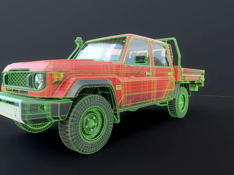 Off-Road Pickup Truck Double Cab 4x4 Rigged PBR Midpoly Worn 3D Model