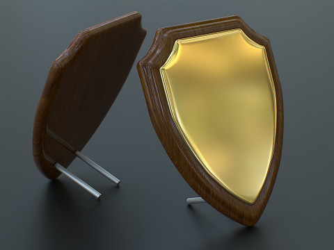 Polished Wood Plaque Shield VR - AR - low-poly Model 3D
