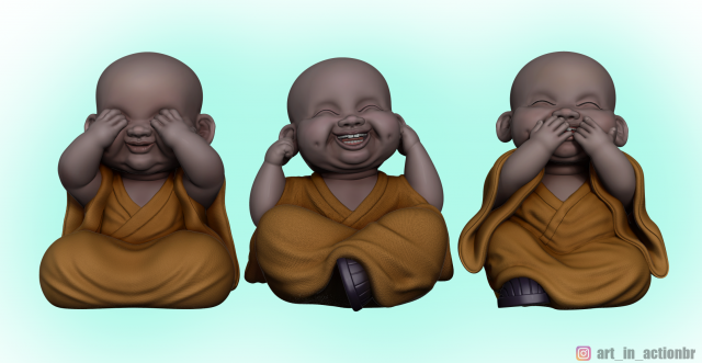 3 WISE BUDDHA MONK SET MONK I DONT SEE MONK I DONT SPEAK MONK I DONT HEAR Model Cetak 3D .c4d .max .obj .3ds .fbx .stl .blend 