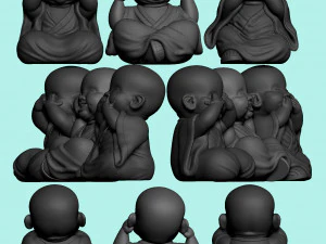 3 WISE BUDDHA MONK SET MONK I DONT SEE MONK I DONT SPEAK MONK I DONT HEAR 3D Print Model