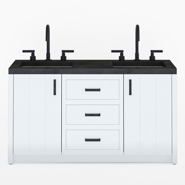 Concrete Top Double Sink Vanity 3D Модель .c4d .max .obj .3ds .fbx .stl .blend 