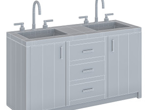 Concrete Top Double Sink Vanity 3D Модель