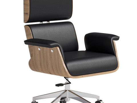 Czarne sk&oacute;rzane krzesło do domowego biura Model 3D