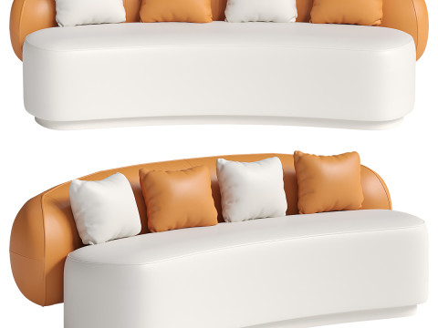 Nowoczesna sk&oacute;rzana sofa - PomarańczowoBiała Model 3D