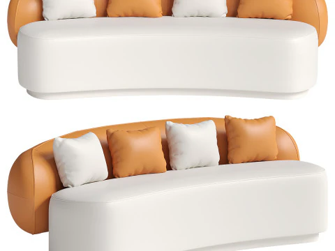 现代真皮沙发-橙白色 3D 模型