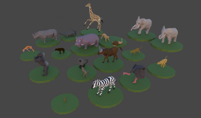 Lowpoly African Animal Pack 3D Модель .c4d .max .obj .3ds .fbx .stl .blend 