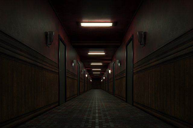 Old dark scary red corridor 03 3D Model .c4d .max .obj .3ds .fbx .stl .blend 