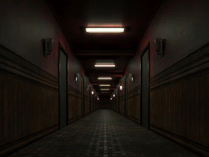 Stary ciemny straszny czerwony korytarz 03 Model 3D
