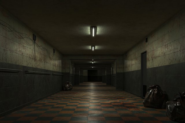 Low poly old dark bloody corridor 06 3D Model .c4d .max .obj .3ds .fbx .stl .blend 