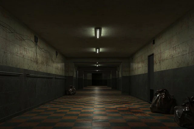 Low poly old dark bloody corridor 06 3D Model .c4d .max .obj .3ds .fbx .stl .blend 