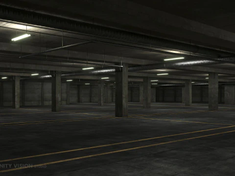 Basement low poly underground parking 3D Model