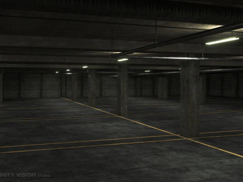Basement low poly underground parking 3D Model