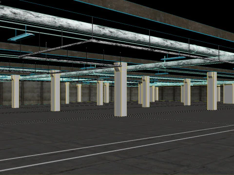 Basement low poly underground parking 3D Model