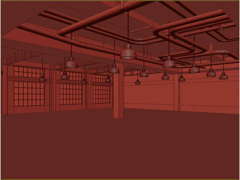 Low poly interior loft office hall 03 3D Model