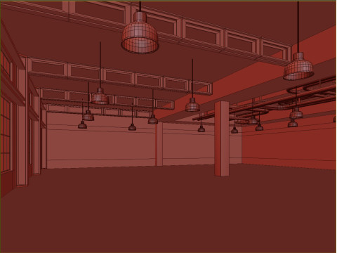 Low poly interior loft office hall 03 Modello 3D