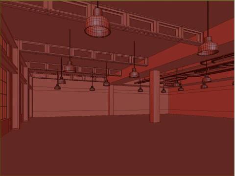 Low poly interior loft office hall 03 3D Model