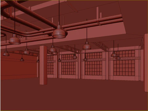 Low poly interior loft office hall 03 3D Model