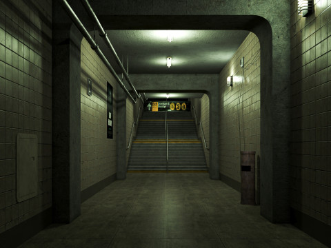 Old scary subway stair corridor Model 3D