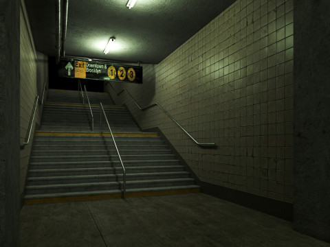 Old scary subway stair corridor 3D Model