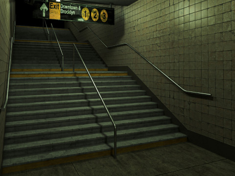 Old scary subway stair corridor 3D Model
