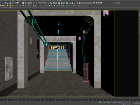 Old scary subway stair corridor 3D Model