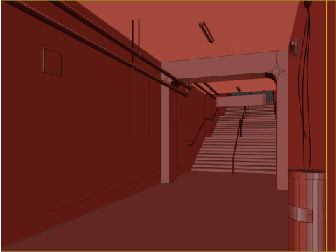 Old scary subway stair corridor 3D Model