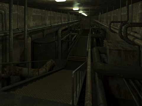 Rusty plumbing basement with pipes 3D Model