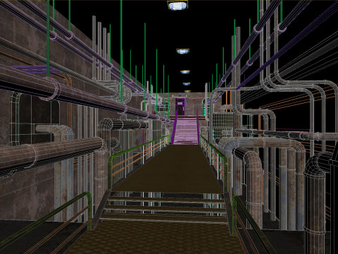 Rusty plumbing basement with pipes 3D Model