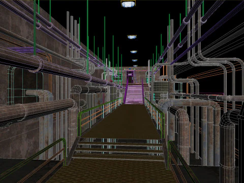 Rusty plumbing basement with pipes 3D Model