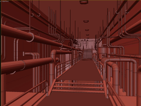 Rusty plumbing basement with pipes 3D Model