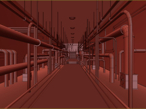 Rusty plumbing basement with pipes 3D Model