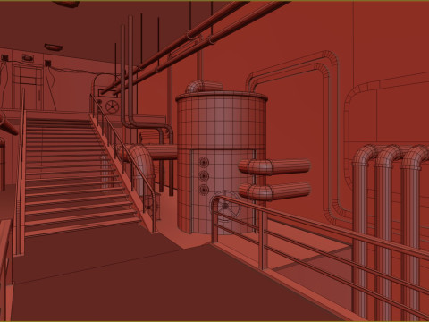 Rusty plumbing basement with pipes 3D Model